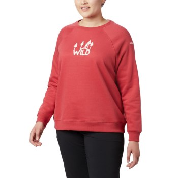 Columbia Sweater Dames, Hart Mountain Long Sleeve Graphic Crew Plus Size Rood, 25WMFUJVG